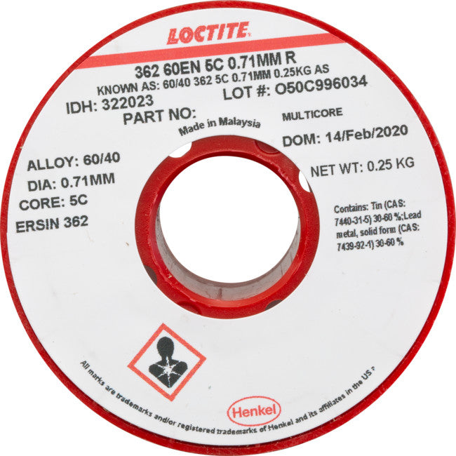 22250MCS 60/40 250G 0.71MM SOLDER 60% TIN, 40% LEAD - MULTICORE LOCTITE MC082