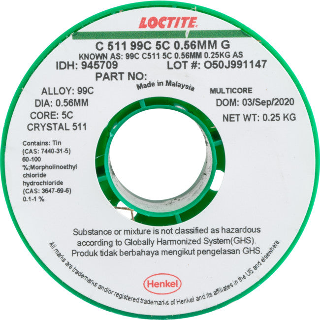 LF0.56-250G 0.56MM LEAD FREE SOLDER 250G 99% TIN, 1% COPPER - MULTICORE LOCTITE MC707