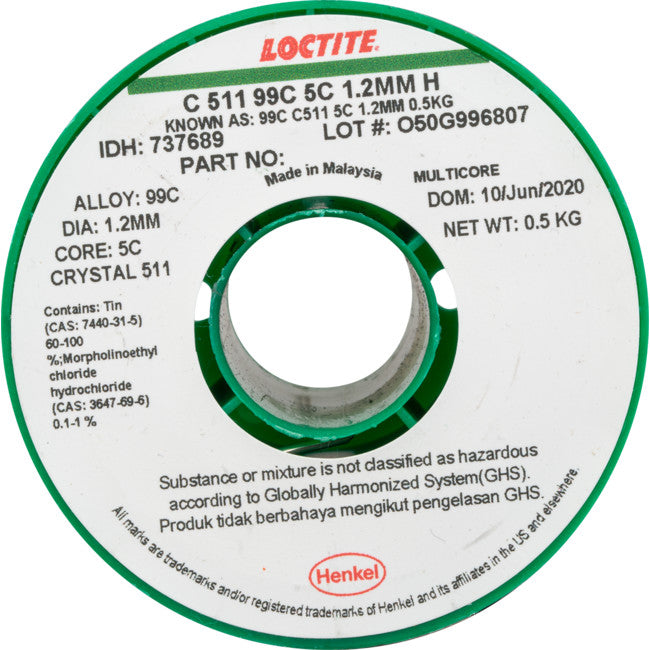 LF1.22-500G 1.22MM LEAD FREE SOLDER 500G 99% TIN, 1% COPPER - MULTICORE LOCTITE MC709