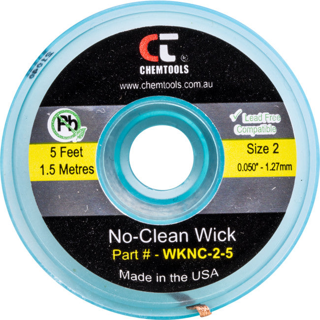 SWNC2S - 1.5MM X 1.5M SODER WICK BRAID - CHEMTOOLS #2 YELLOW NO CLEAN - CHEMTOOLS