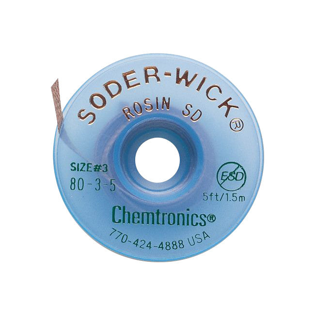 80-3-5 - 1.9MM X 1.5M SODER WICK GREEN - DESOLDERING BRAID #3 - CHEMTRONICS