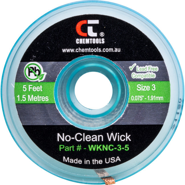 SWNC3S - 1.91MM X 1.5M SODER WICK BRAID - CHEMTOOLS #3 GREEN NO CLEAN - CHEMTOOLS