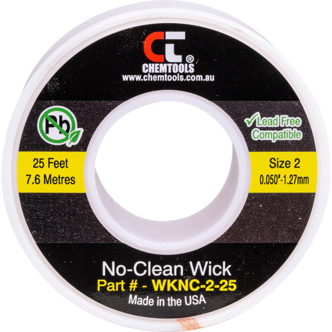 SWNC2L - 1.5MM X 7.5M SODER WICK BRAID - CHEMTOOLS #2 YELLOW NO CLEAN - CHEMTOOLS