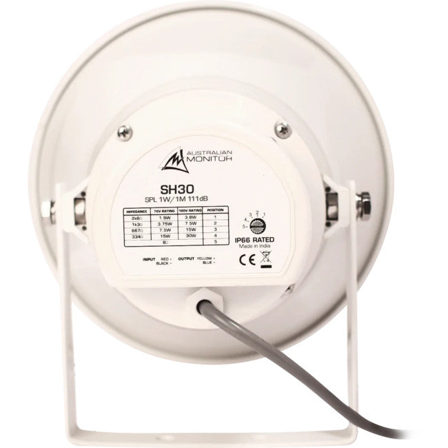 SH30 - 30W 100V LINE & 8 OHM HORN SPEAKER - INCLUDES CAPACITOR FOR EVAC - AUSTRALIAN MONITOR