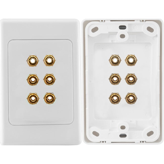 PRO1034 6 TERMINAL SPEAKER WALL PLATE 6X BANANA SOCKETS PRO2 A-1128AU