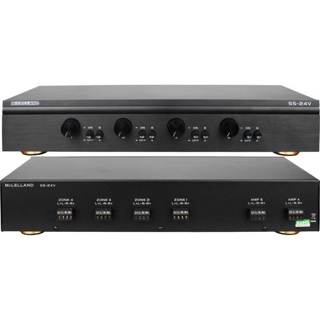 SS24V - 4-WAY PREMIUM SPEAKER SELECTOR - AND VOLUME CONTROL 150W 2 AMP 4 ZONE - MCLELLAND