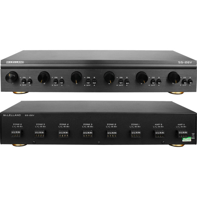 SS26V - 6-WAY PREMIUM SPEAKER SELECTOR - & VOLUME CONTROL 150W TOTALRMS 2 AMP 6 ZONE - MCLELLAND