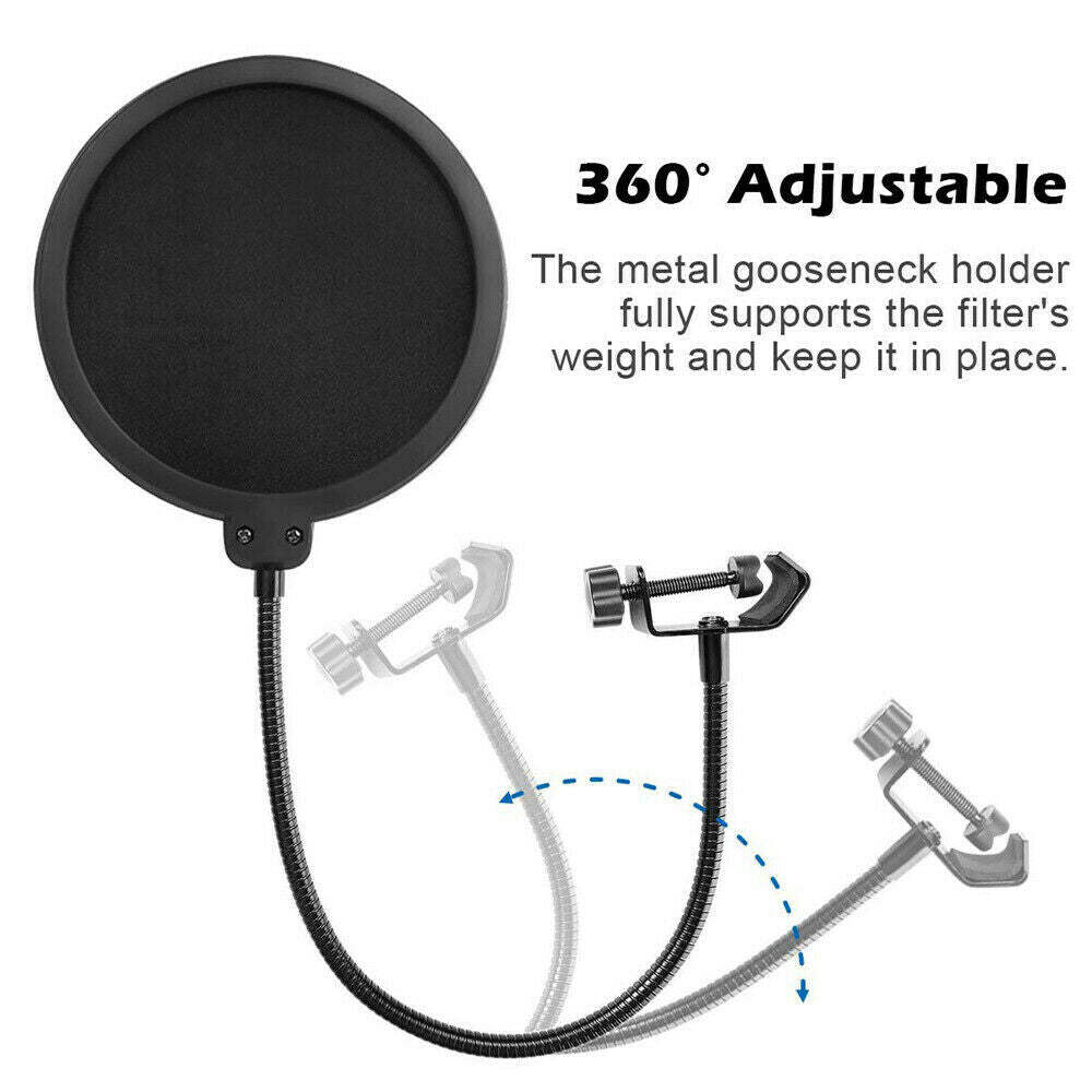 Microphone Pop Filter Mic Wind Screen Mask Shield for Recording Studio Double Layer