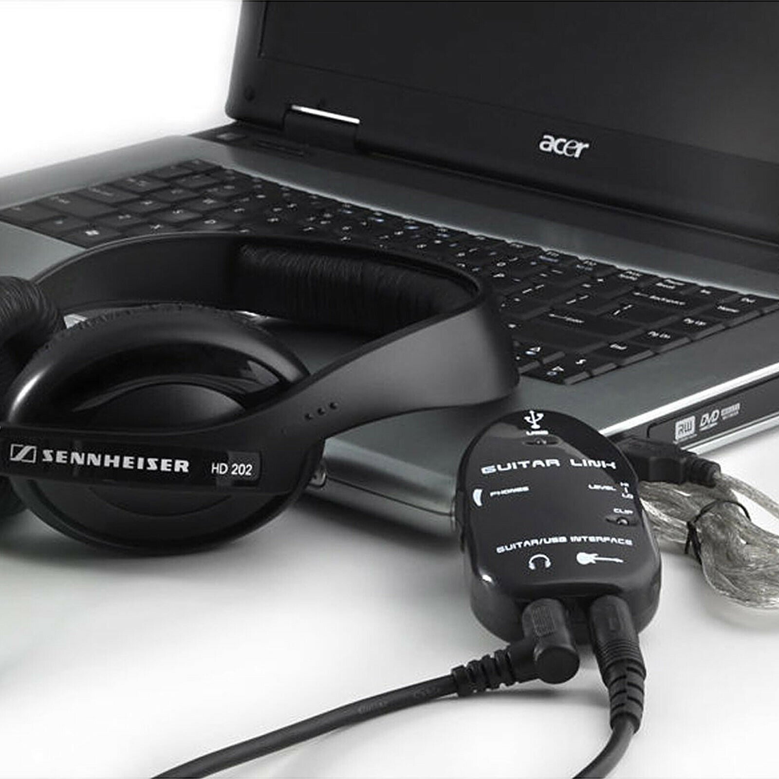 Guitar to USB Interface Link Cable Audio Adapter for PC/MAC Recording Black