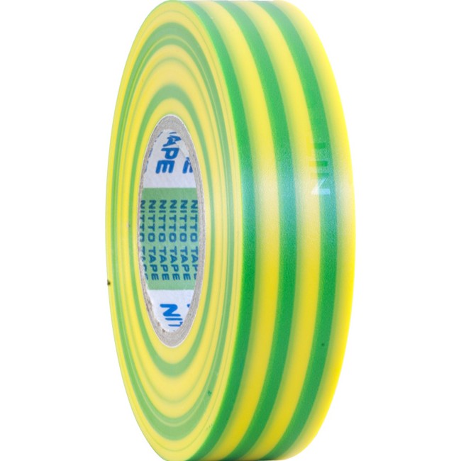 PT201GRN/YEL GREEN& YELLOW 20MT NITTO TAPE PVC ELECTRICAL TAPE NITTO NIT201GY 20M