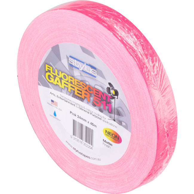 NCT24P - PINK 24MM X 45MT NEON CLOTH - TAPE FLUORO GAFFER - STYLUS