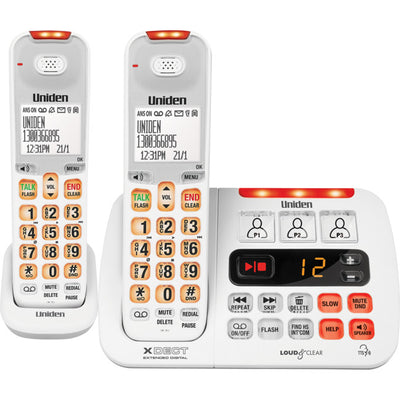 SSE45+1W WHITE XDECT CORDLESS PHONE WITH ADDITIONAL HANDSET UNIDEN 43000941