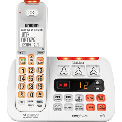 SSE45+1W WHITE XDECT CORDLESS PHONE WITH ADDITIONAL HANDSET UNIDEN 43000941