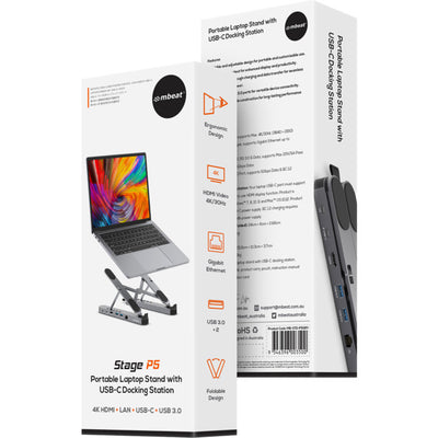 STDP5GRY - PORTABLE LAPTOP STAND - WITH USB-C DOCK STAGE P5 - MBEAT