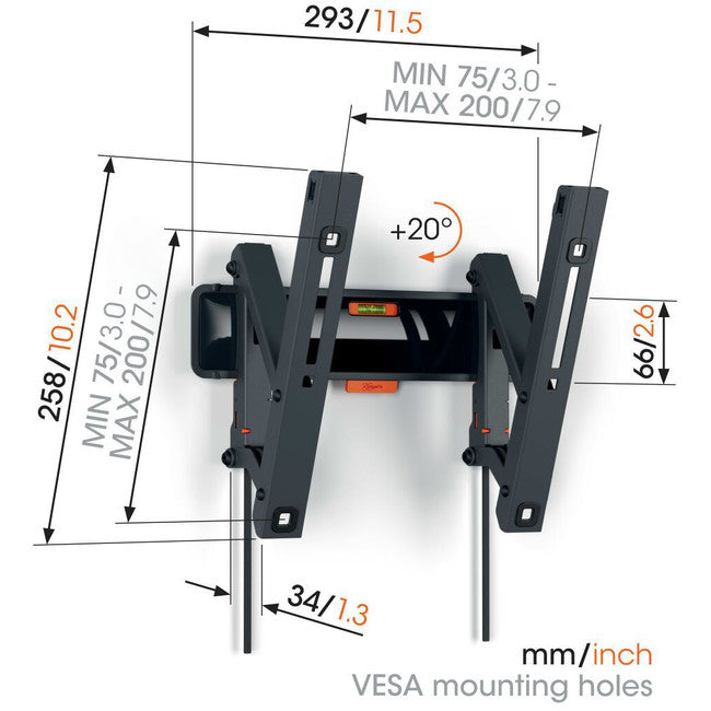 TVM3215B TILTING 19-43" 15KG WALL MOUNT VESA 75X75 TO 200X200 VOGEL'S VOGEL'S TVM3215
