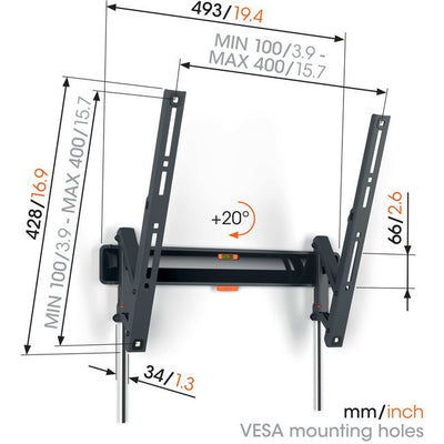 TVM3415B TILTING 32-65" 25KG WALL MOUNT MAX VESA 400X400 VOGEL'S VOGEL'S TVM3415B