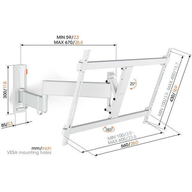TVM3645W FULL MOTION 40-77" 35KG MOUNT 3 PIVOT -MAX VESA 600X400- WHT VOGEL'S TVM3645W