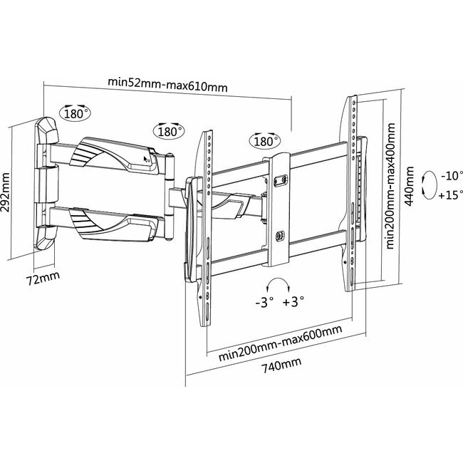 VLM4600B 37"-70" 35KG ARTICULATED MOUNT TRIPLE ARM BRACKET VESA600X400 EZYMOUNT RED VLM-4600B
