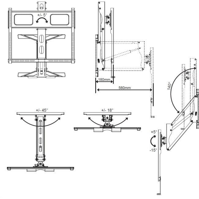 LCDP27 40"-65" 35KG PULL-DOWN BRACKET GAS SPRING TILT/TURN MOUNT DOSS JT2018J