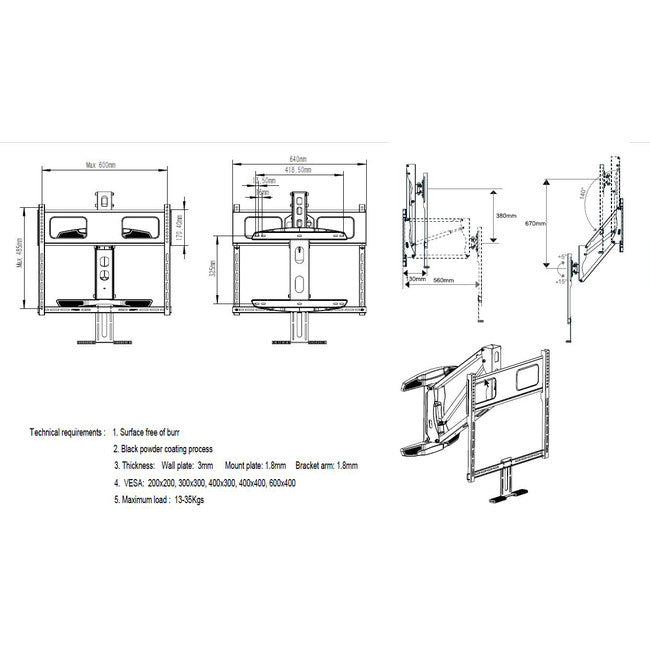LCDP27 40"-65" 35KG PULL-DOWN BRACKET GAS SPRING TILT/TURN MOUNT DOSS JT2018J