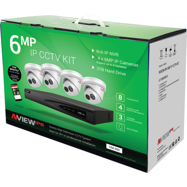 104-202 6MP IP CCTV KIT NVIEW 8CH NVR & 4 TURRET CAMERAS NESS 104-202B