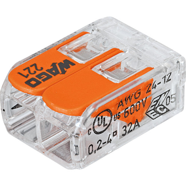 221-412 24-12 AWG 32A 2POLE TERMINAL CLEAR WAGO ORANGE LEVER NUTS WAGO 221-412