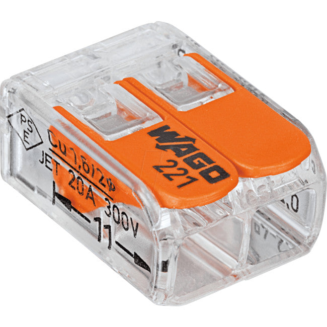 221-412 24-12 AWG 32A 2POLE TERMINAL CLEAR WAGO ORANGE LEVER NUTS WAGO 221-412