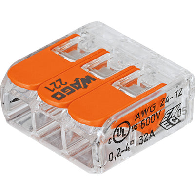 221-413 24-12 AWG 32A 3POLE TERMINAL CLEAR WAGO ORANGE LEVER NUTS WAGO 221-413