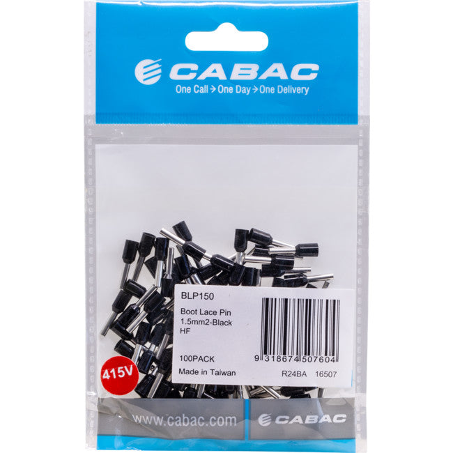 BLP150-100 BOOT LACE PIN BLACK 100PK WIRE SIZE 1.5MM SQUARED BLP150-100