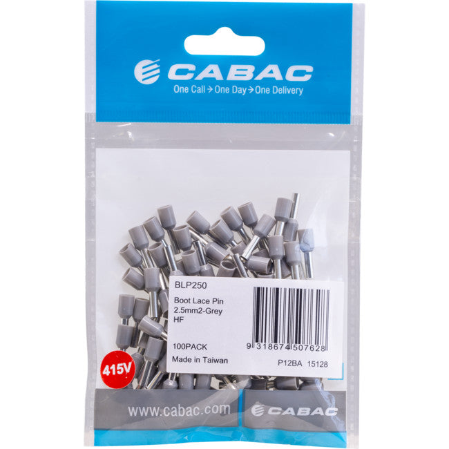 BLP250-100 BOOT LACE PIN GREY 100PK WIRE SIZE 2.5MM SQUARED BLP250-100