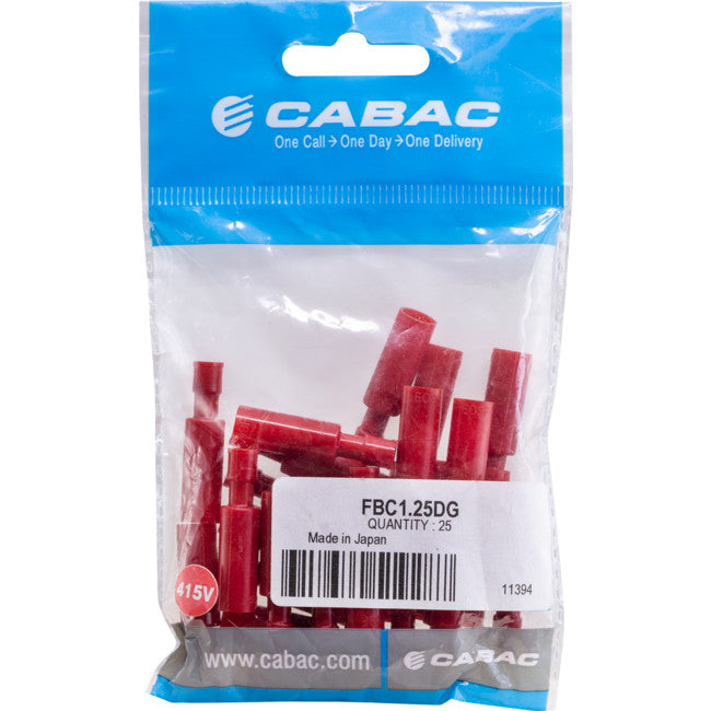 FBC1.25-25 FEMALE BULLET CONNECTORS RED 25PK WIRE RANGE 0.5-1MM SQUARE FBC1.25DG-25