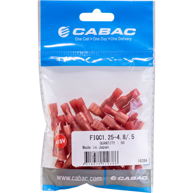 FIQC1.25-4.8-50 INSULATED TERMINAL - RED 50PK WIRE RANGE 0.5 - 1MM SQUARED FIQC1.25-4.8/.5-50