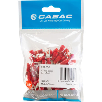 FS1.25-3-100 FORKED SPADE TERMINAL - RED 100PK WIRE RANGE 0.5-1MM SQUAR FS1.25-3-100