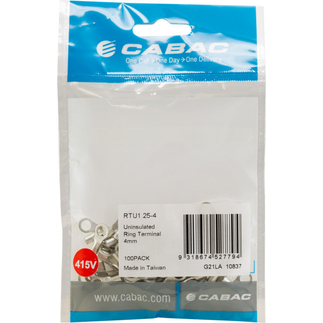 RTU1.25-4-100 UNINSULATED RING TERMINALS 4MM STUD 100PK RTU1.25-4-100