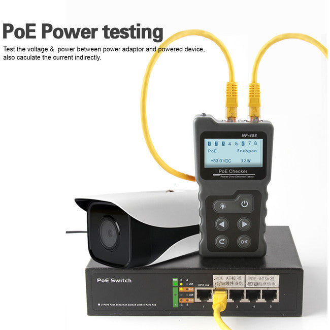 NF488 3 IN 1 POE POWER TESTER VOLTAGE CURRENT CONTINUITY DOSS NF-488