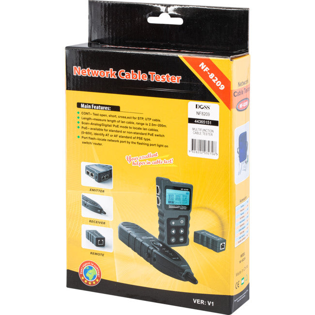 NF8209 MULTIFUNCTION CABLE TESTER POE LENGTH WIREMAP PORT FLASH DOSS NF-8209