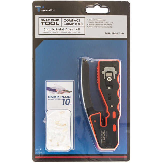 T10610K - SNAP PLUG COMPACT CRIMP TOOL - RJ45 ONLY W/ 10PC CAT6 PLUG - T3