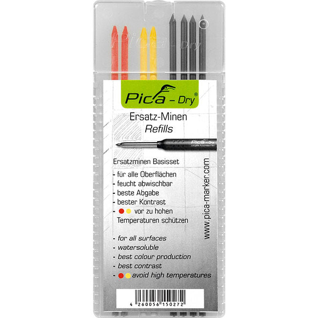 PDRWS8 - PICA DRY WATER SOLUBLE  REFILLS - 4X GRAPHITE 2X RED & 2X YELLOW - PICA