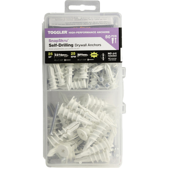 57125 50PK SNAPSKRU DRYWALL ANCHORS SELF DRILLING TOGGLER W/SCREW TOGGLER