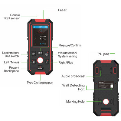NF518S - MULTI-FUNCTION DIGITAL DETECTOR - STUD FINDER/AC/LASER DISTANCE METER - NOYAFA