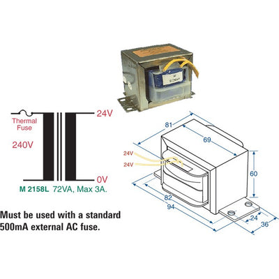 POWERTRAN M2158C 24V 3A MAINS TRANSFORMER 72VA