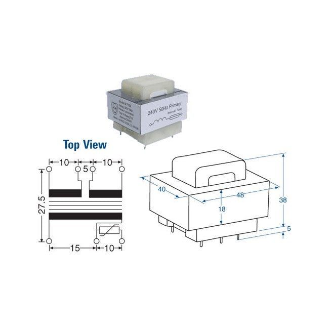 M7118A 9V+ 9V 7VA PCB TRANSFORMER 18V M7118A