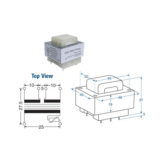 M7255 7.5V+7.5V 10VA PCB TRANSFORMER 15V (751015T) M7255