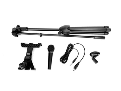 5 in 1 Karaoke Pack - Microphone + Mic Stand + 2 in 1 Tablet/Phone Holder + Clip + Cable Karaoke Combo