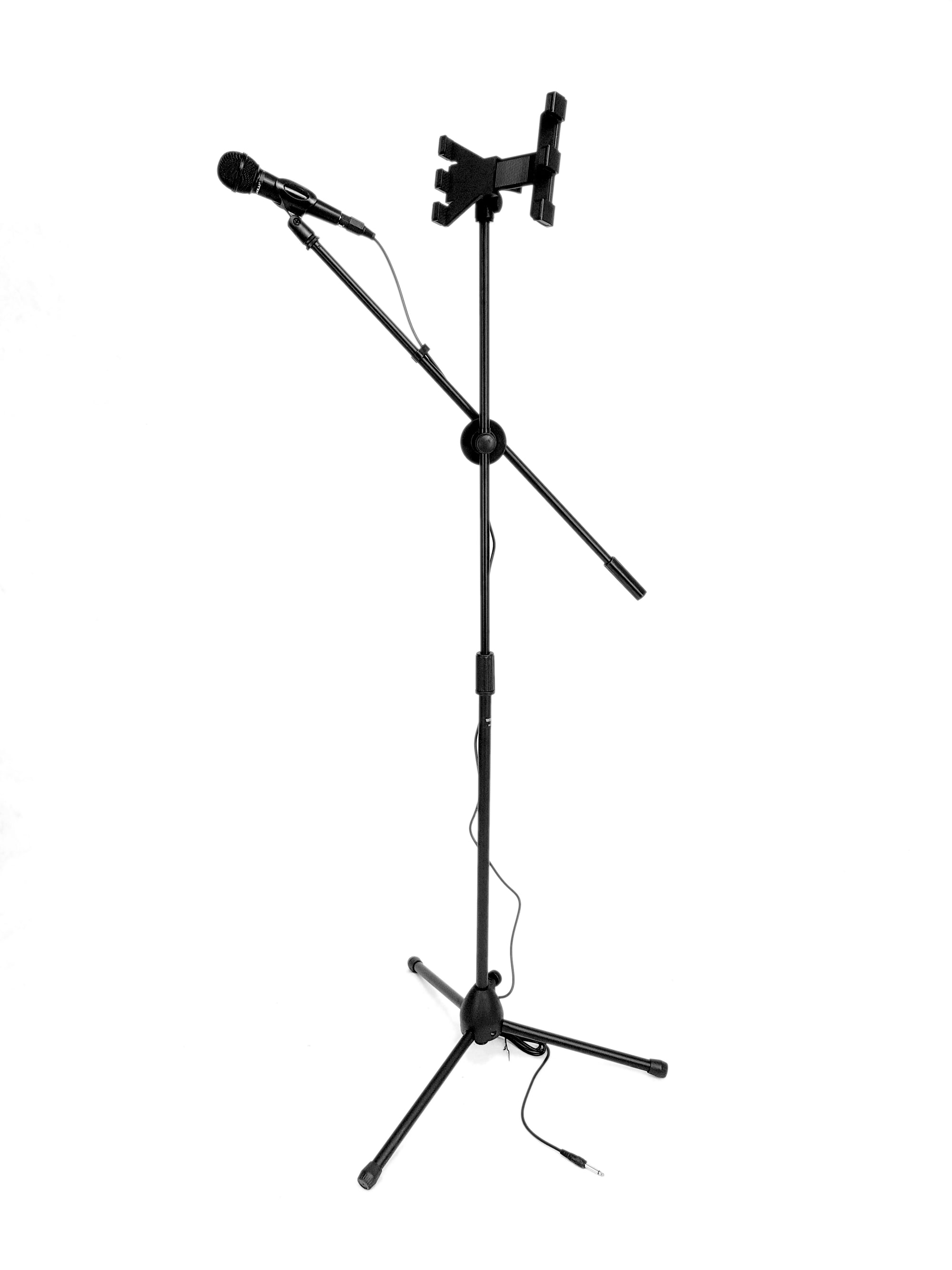 5 in 1 Karaoke Pack - Microphone + Mic Stand + 2 in 1 Tablet/Phone Holder + Clip + Cable Karaoke Combo
