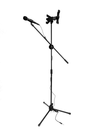 5 in 1 Karaoke Pack - Microphone + Mic Stand + 2 in 1 Tablet/Phone Holder + Clip + Cable Karaoke Combo