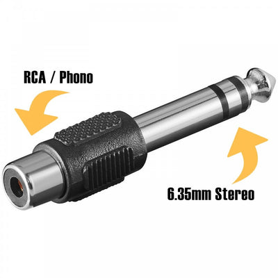¼ Stereo 6.5mm TRS Jack to RCA Female Socket Adapter Headphone Audio Connecter