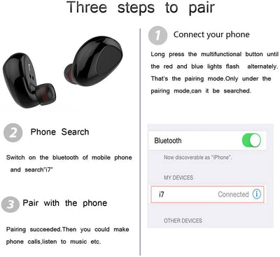 Bluetooth Earbuds True Wireless TWS IPX7 Water Resistant Earphones Mini In-Ear Stereo Headset Call & Music