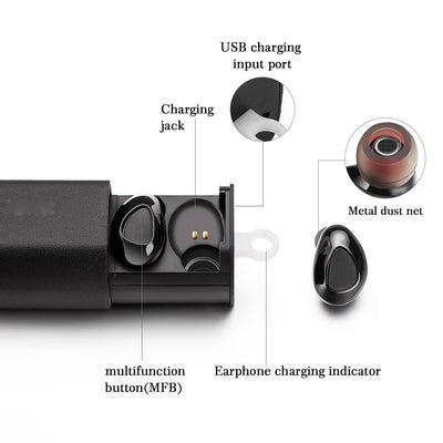 Bluetooth Earbuds True Wireless TWS IPX7 Water Resistant Earphones Mini In-Ear Stereo Headset Call & Music