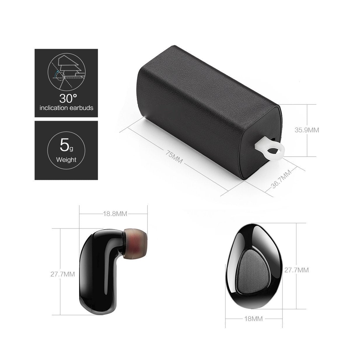 Bluetooth Earbuds True Wireless TWS IPX7 Water Resistant Earphones Mini In-Ear Stereo Headset Call & Music